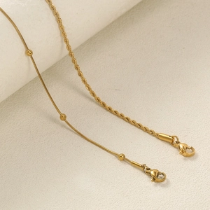 Gold layered anklet set with minimalist bead chain and twisted rope chain for women