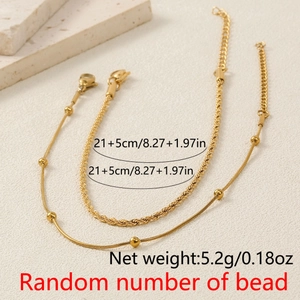 Double-layered golden stainless steel anklet set with snake bead and rope chains