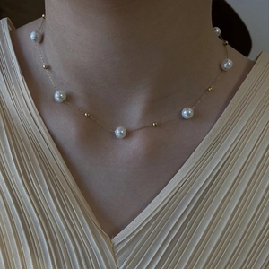 Wasserdichte Edelstahl Harz Künstliche Perlenkette Für Damen Elegante Goldene Künstliche Perlenkette Minimalistische Strand Stil Halsketten