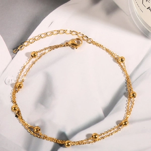 Elegantes goldenes zweireihiges Perlenfußkettchen für Damen mit verstellbarem Verschluss