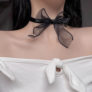 Eleganter schwarzer Choker mit Schleife aus Organza für Damen, ideal für Partys und Bälle