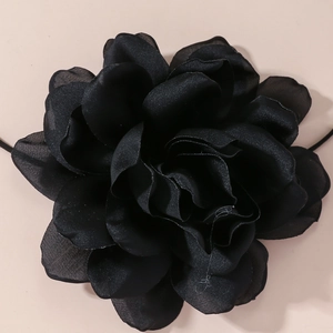 Exaggerated black silk rose choker necklace for women party and ball accessories
