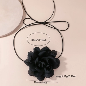 Statement black fabric rose choker with long adjustable ribbon for party wear