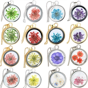 Collana Con Ciondolo Tondo in Vetro Fatto a Mano Con Veri Fiori Secchi Catena in Lega Placcata Oro Argento Gioielli Botanici
