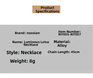Spécifications détaillées du collier lotus en alliage avec chaîne 45cm et poids 8g