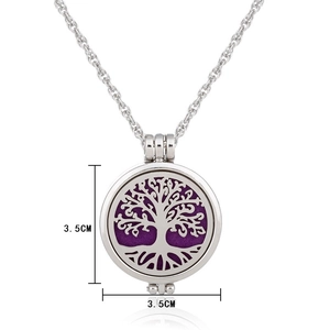 3,5CM Lebensbaum Aroma-Medaillon-Halskette aus Edelstahl mit violettem Filz-Pad