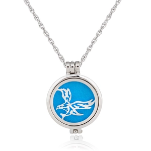Aromatherapie Diffusor Kette aus Edelstahl mit Adler Medaillon und blauem Pad