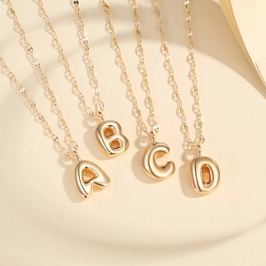 Modern Copper Gold Plated Bubble Letter Pendant Necklace 3D Stereoscopic A-Z Initial Choker For Women Fashion Jewelry Gift