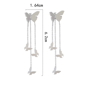 Elegant silver butterfly tassel earrings with long chain fringe measuring 6.2cm long