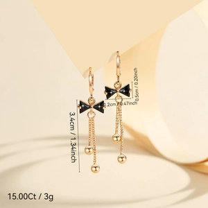 Schleifen-Ohrringe mit Zirkonia-Quasten, vergoldet, 3,4 cm Länge mit Maßangaben