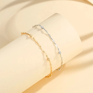 Minimalist Copper Gold Plated Beaded Bracelet For Women Twisted Bar Link Chain Adjustable Heart Charm Fashion Hand Jewelry