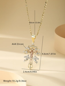 Detailed size specifications of copper Caravaca cross pendant necklace with AAA+ zircons
