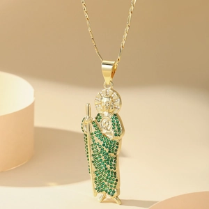 Fashion Gold Plated Copper Saint Jude Religious Pendant Necklace With AAA Zircon Rhinestone Figaro Chain For Men Women Jewelry