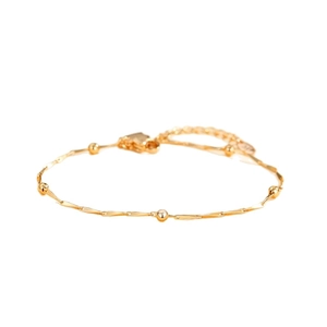 Minimalist 18K gold plated beaded chain bracelet with heart charm and lobster clasp