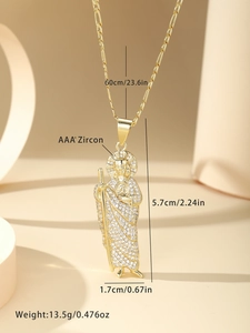 Detail of St. Jude pendant with AAA+ cubic zirconia and 60cm Figaro chain specs
