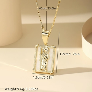 Fashionable 14K gold plated rectangular religious saint pendant necklace for women