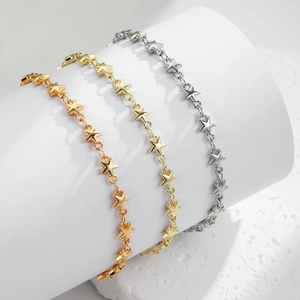 Three-color gold-plated star chain bracelets in rose gold, silver, and gold for women