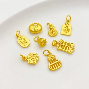 Sand Gold Plated Alloy Pendant Only (Without Chain) Traditional Chinese Style Gourd Abacus Lotus Pod DIY Jewelry Accessories