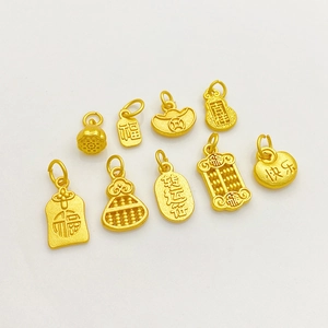 Gold-plated charms set featuring lotus, gourd, and abacus for DIY jewelry making