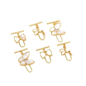 Fermoir à bascule papillon plaqué or 18 carats avec nacre et zircon pour bijoux DIY