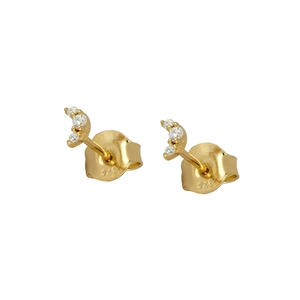 Close-up of 925 sterling silver hallmark on gold plated crescent moon zircon earrings