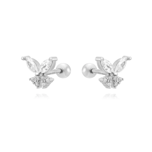 Détail de boucle d'oreille papillon en argent s925 avec zircons marquises