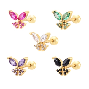 Boucles d'oreilles papillon en argent S925 avec zircons colorés et fermoir à vis