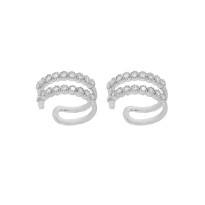 Minimalistische zweireihige Ohrklemmen in Silber mit funkelnden Zirkonia-Steinen