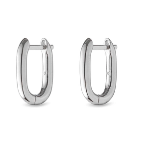 Polished silver U-shaped hoop earrings with a sleek metallic finish and snap closure