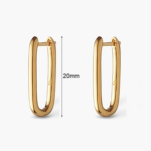 Polished 24K gold-plated U-shaped earrings with a 20mm height on white background
