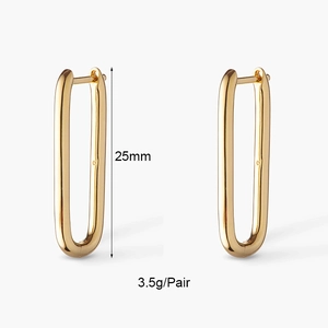 24K gold plated U-shaped hoop earrings, 25mm length, minimal polished design for women