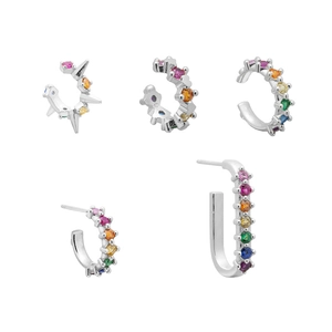 5-teiliges Set bunter Zirkonia-Ohrringe mit Regenbogensteinen in Silberoptik