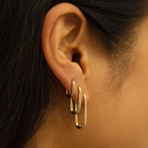 Minimalist U-Shaped Hoop Earrings For Women Silver Zirconia Geometric Rectangular Earrings 24K Gold Plated Fashion Jewelry Accessories