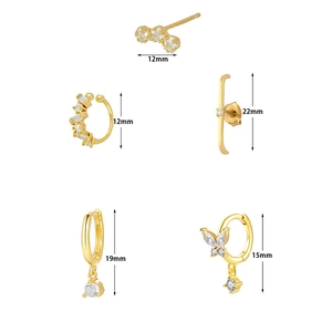 5-teiliges vergoldetes Zirkon-Ohrring-Set inklusive Stecker und Manschetten mit Maßen