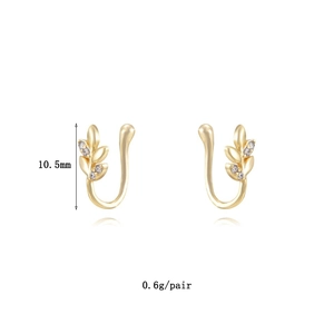 Boucles d'oreilles feuilles dorées avec zircone 10.5mm 0.6g paire bijoux chic