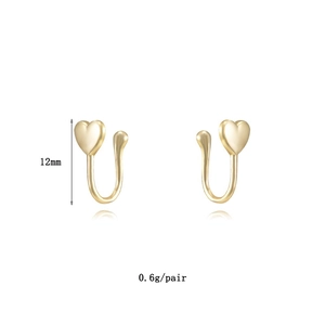 Clips d'oreilles cœur en laiton doré minimaliste, bijoux de 12mm sans perçage