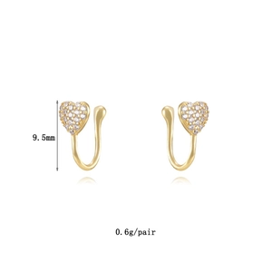 Boucles d'oreilles clips cœur doré avec pavé de cristaux mesurant 9,5 mm de haut