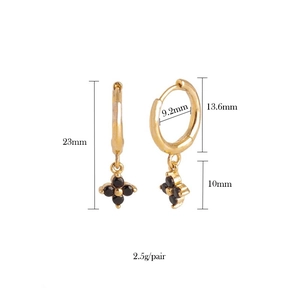 925 silver gold clover hoop earrings with black zircon stones and 23mm total height