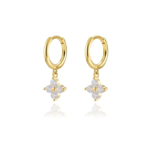 925 sterling silver gold-plated four-leaf clover hoop earrings with zircon pavé
