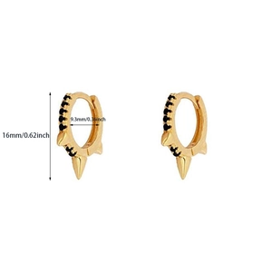 Gold plated 925 silver hoop earrings with black zircon stones and spikes 16mm