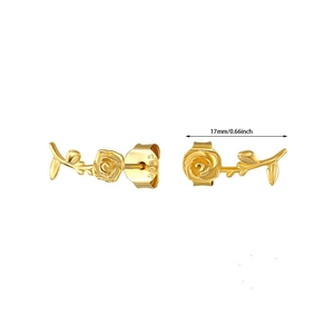 Elegantes pendientes de rosa dorados de 17mm con poste de plata de ley S925