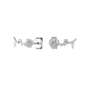 Elegantes pendientes de rosa en plata de ley 925 con delicados detalles de hojas