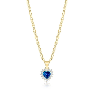 Detailaufnahme der blauen Herz-Saphir-Halskette mit weißen Diamantakzenten