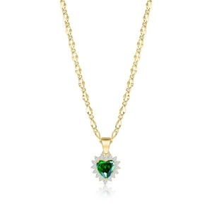 Detailansicht der Goldkette mit herzförmigem grünem Zirkon und einem Diamant-Halo