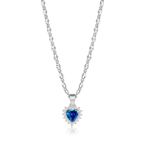Silberhalskette mit blauem Herz-Zirkonia-Anhänger und funkelndem Diamantkranz