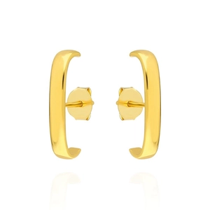 Minimalist gold bar stud earrings with curved design and polished mirror finish