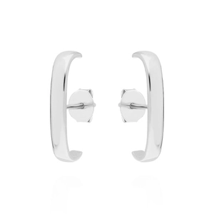 Polished silver C-shaped curved stud earrings with sleek metal finish and butterfly backings