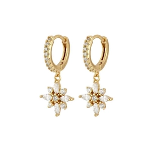 Elegant gold snowflake earrings with sparkling cubic zirconia crystals for women