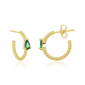 Elegante gouden gedraaide C-vormige oorringen met peervormige groene zirkoonstenen
