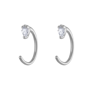 Boucles d'oreilles minimalistes en C argentées avec zircons poire et serti à quatre griffes
